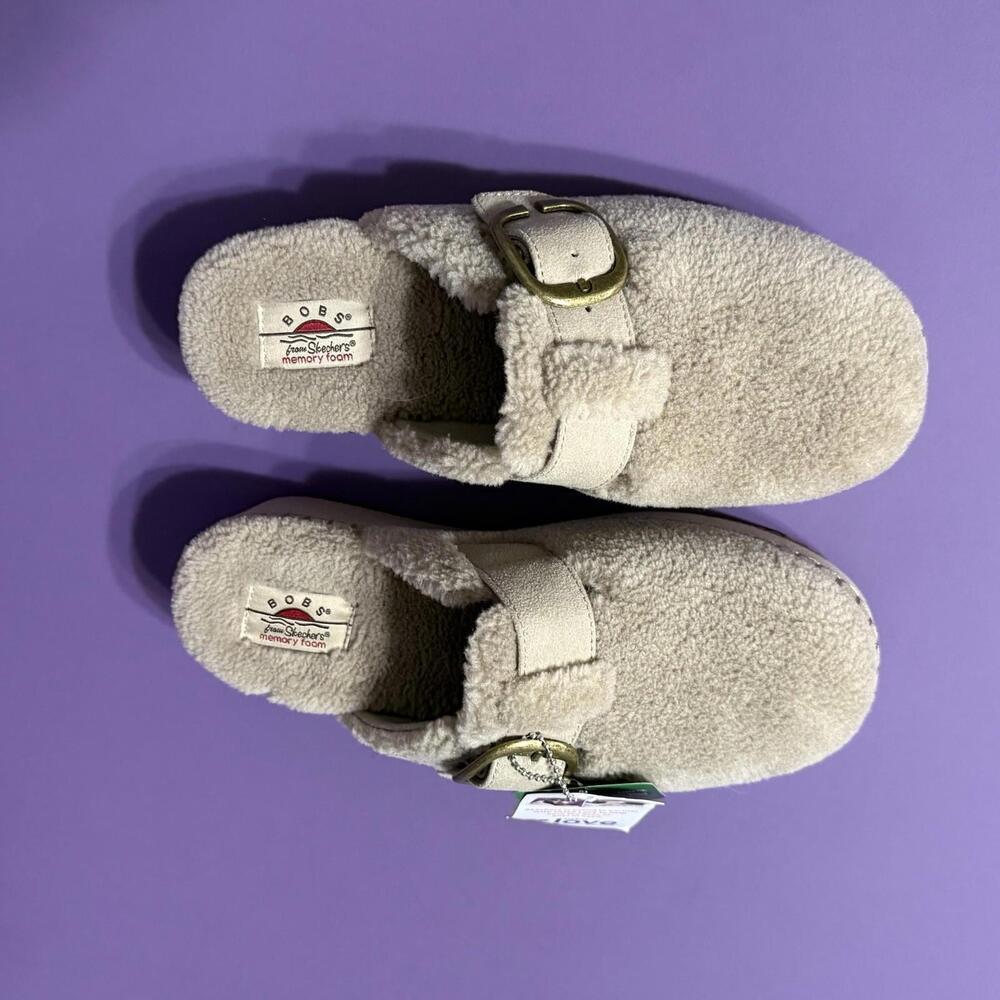 BOBS by Skechers Faux Fur Taupe Platform Slippers Vegan 114558 Women’s 8 - Picture 8 of 11
